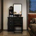 LED Lighted Makeup Vanity with Touch Screen Mirror & 5 Drawers – Modern Wooden Dressing Table with Stool