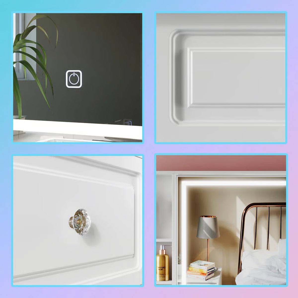 Large 47’’ Vanity Desk with LED Lighted Adjustable Mirror and 9 Storage Drawers