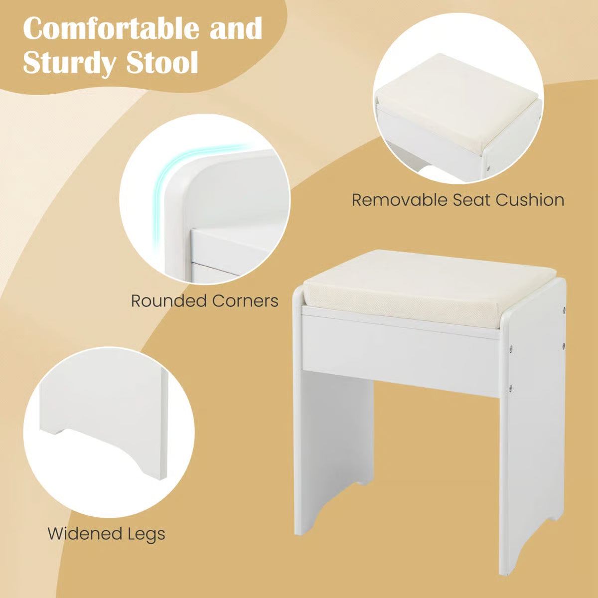 Flip-Up Makeup Vanity Desk – 3-Color LED Mirror, 6 Compartments & Stool Included-OUCH CART |Dressing table