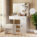 Lighted Vanity Table with Mirror and Comfortable Stool