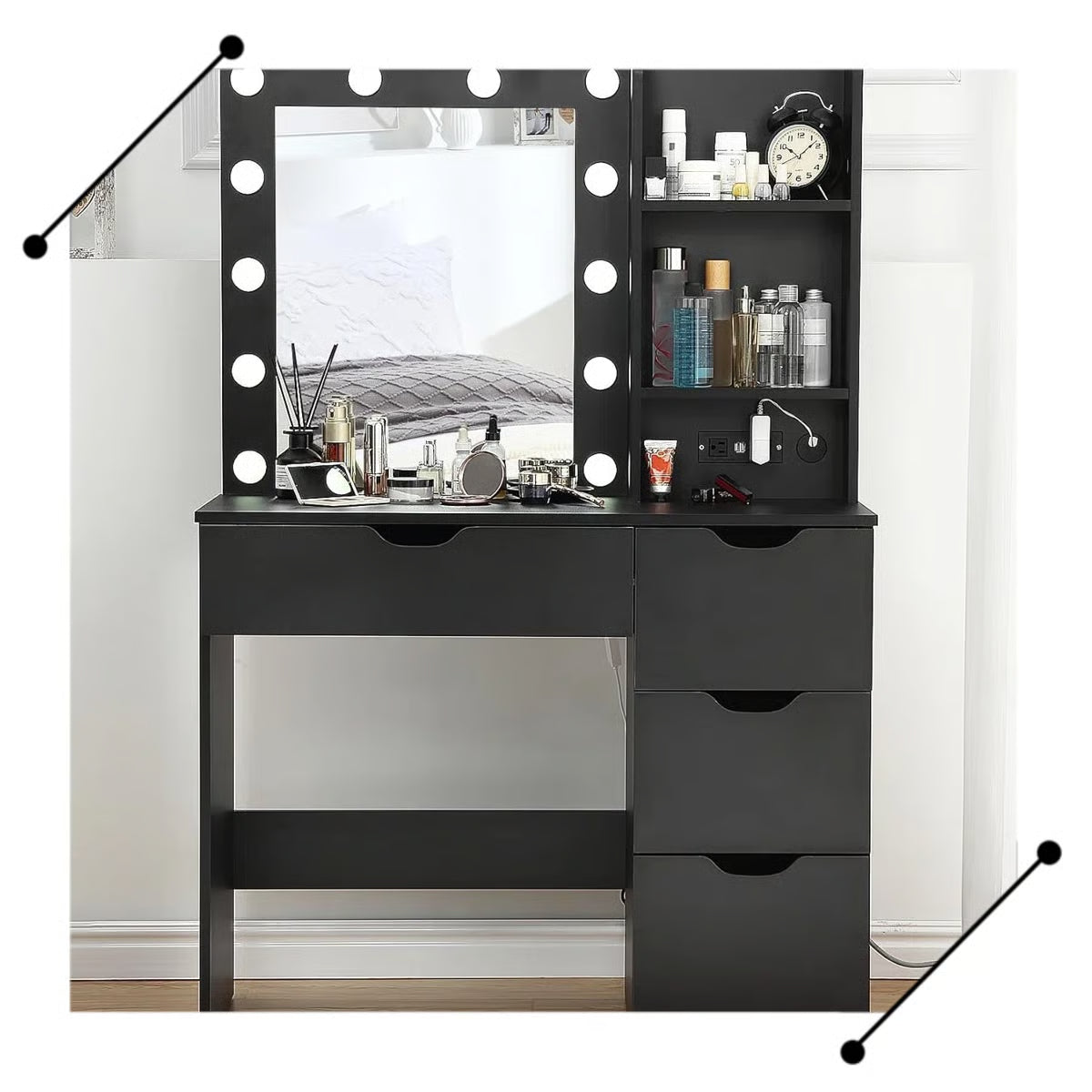 Makeup Vanity Desk with LED Mirror – 4 Drawers & Bedroom Vanity Storage- OUCH CART |Dressing table 