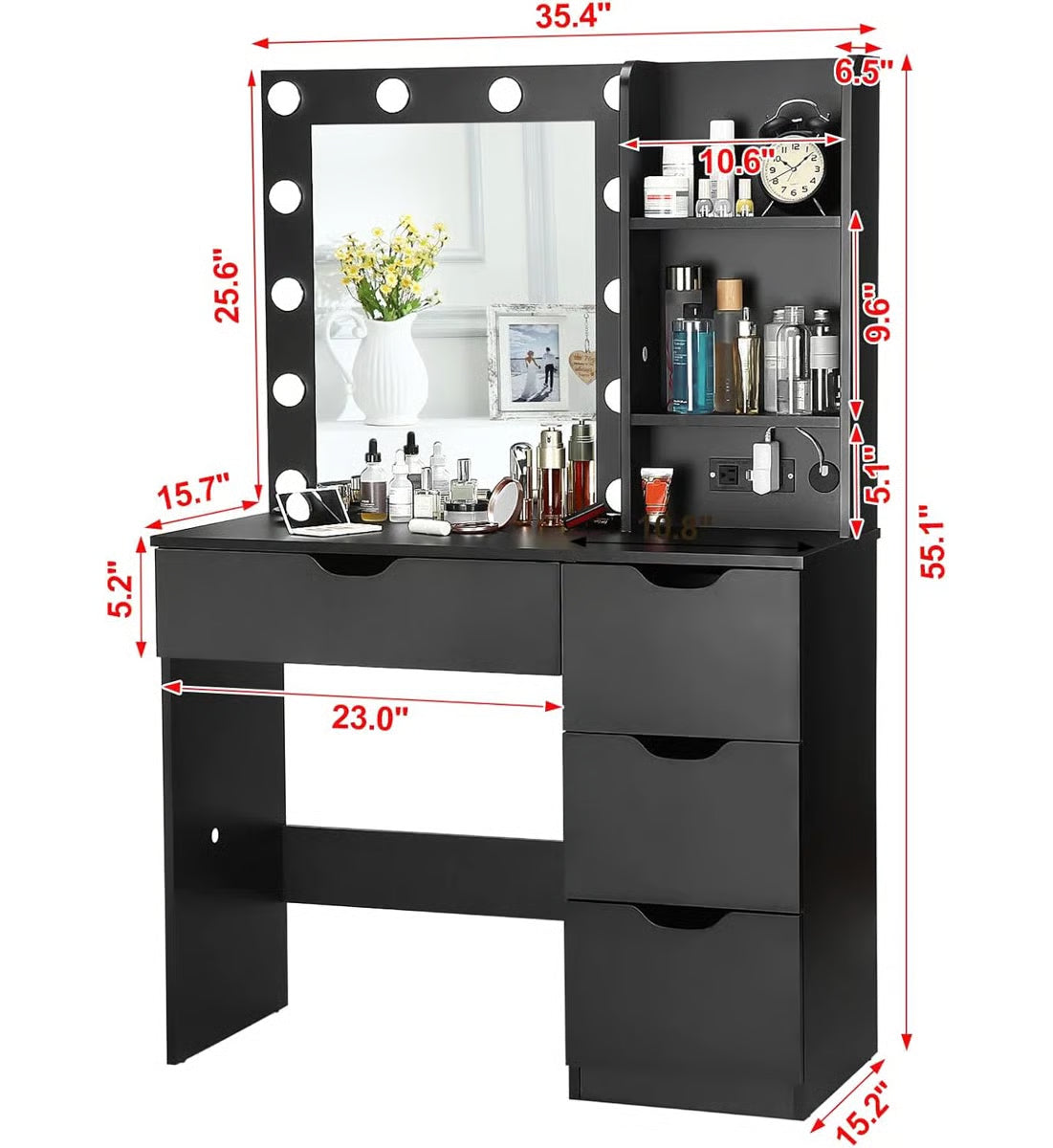 Makeup Vanity Desk with LED Mirror – 4 Drawers & Bedroom Vanity Storage