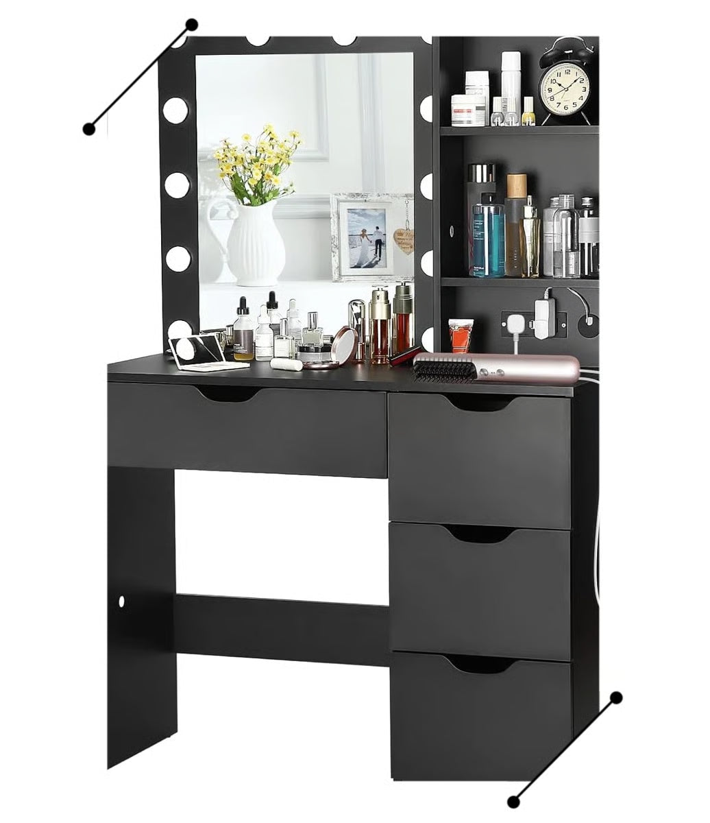 Makeup Vanity Desk with LED Mirror – 4 Drawers & Bedroom Vanity Storage- OUCH CART |Dressing table 