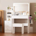 With 4 Drawers And Upholstered Stool, Brightness Adjustable In 3 Lighting Modes, Storage Table,43.3"L *15.7"W