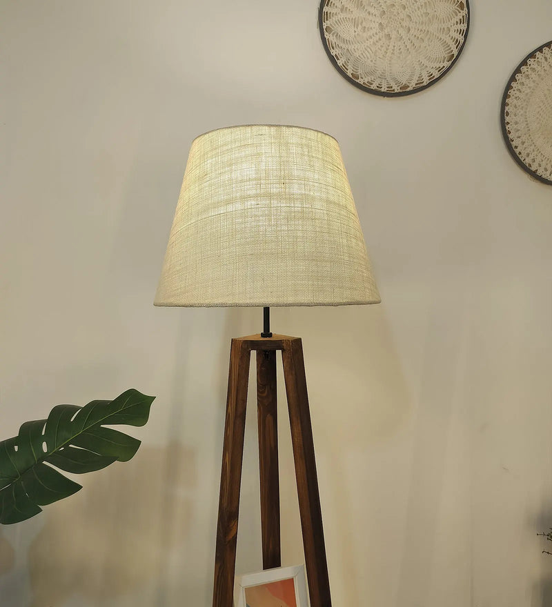 Vantage Wooden Floor Lamp with Brown Base and Jute Fabric Lampshade (BULB NOT INCLUDED) - Image 3