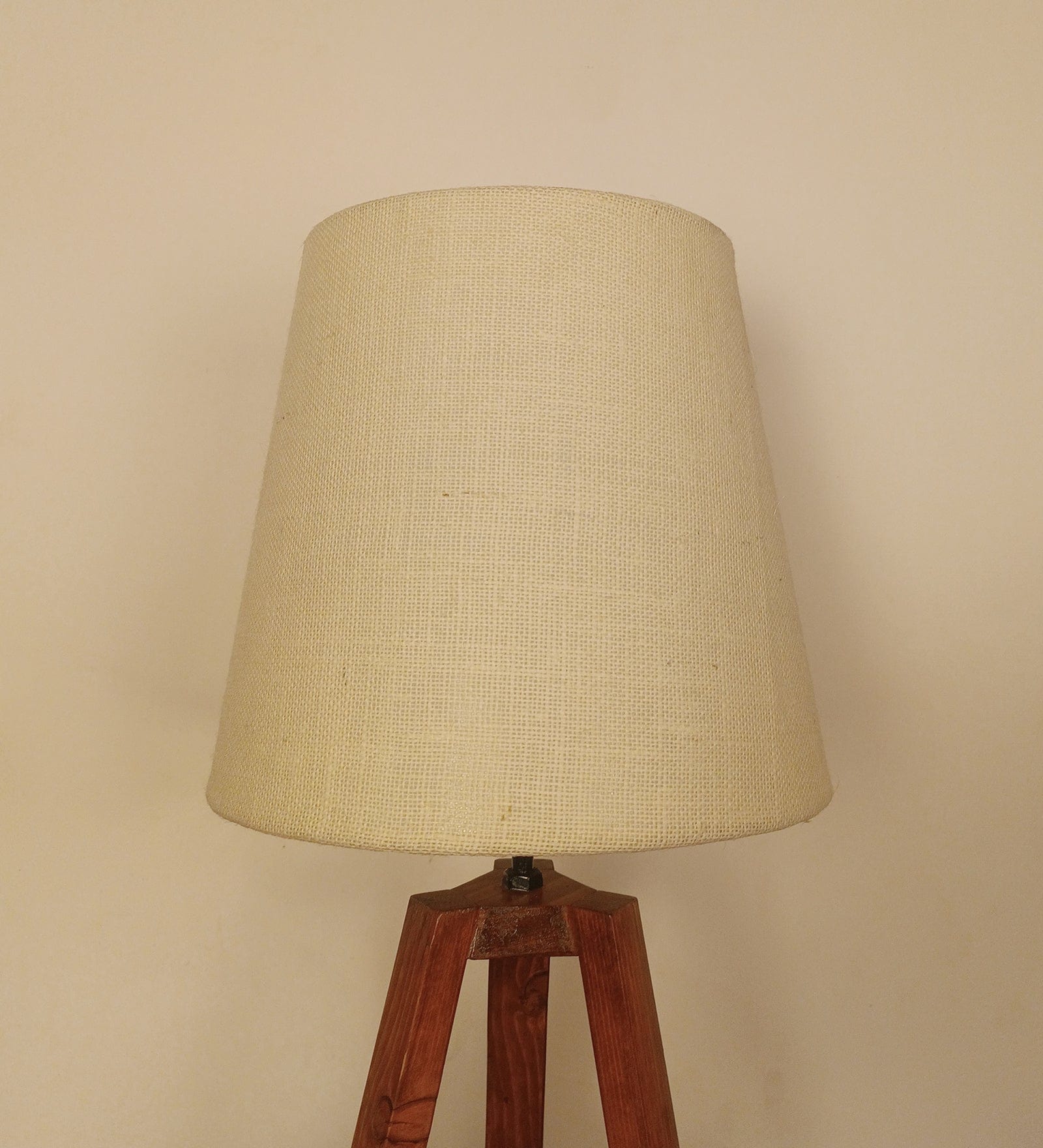Vantage Brown Wooden Table Lamp with White Jute Lampshade (BULB NOT INCLUDED)