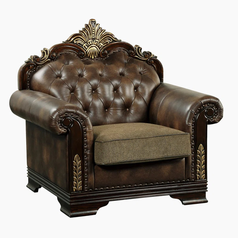 Vega 3-Piece Traditional Living Room Set - Faux leather Living Room Set, Classic Button-Tufted Detail, Sophisticated Nailhead Trim