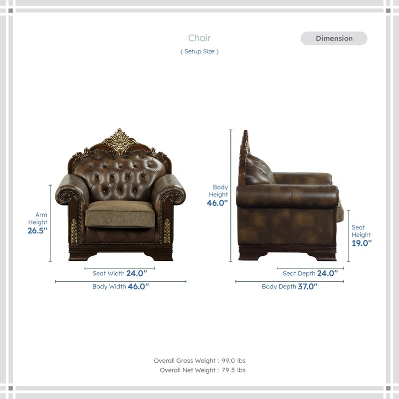 Vega 3-Piece Traditional Living Room Set - Faux leather Living Room Set, Classic Button-Tufted Detail, Sophisticated Nailhead Trim - OUCHCART | Sofa