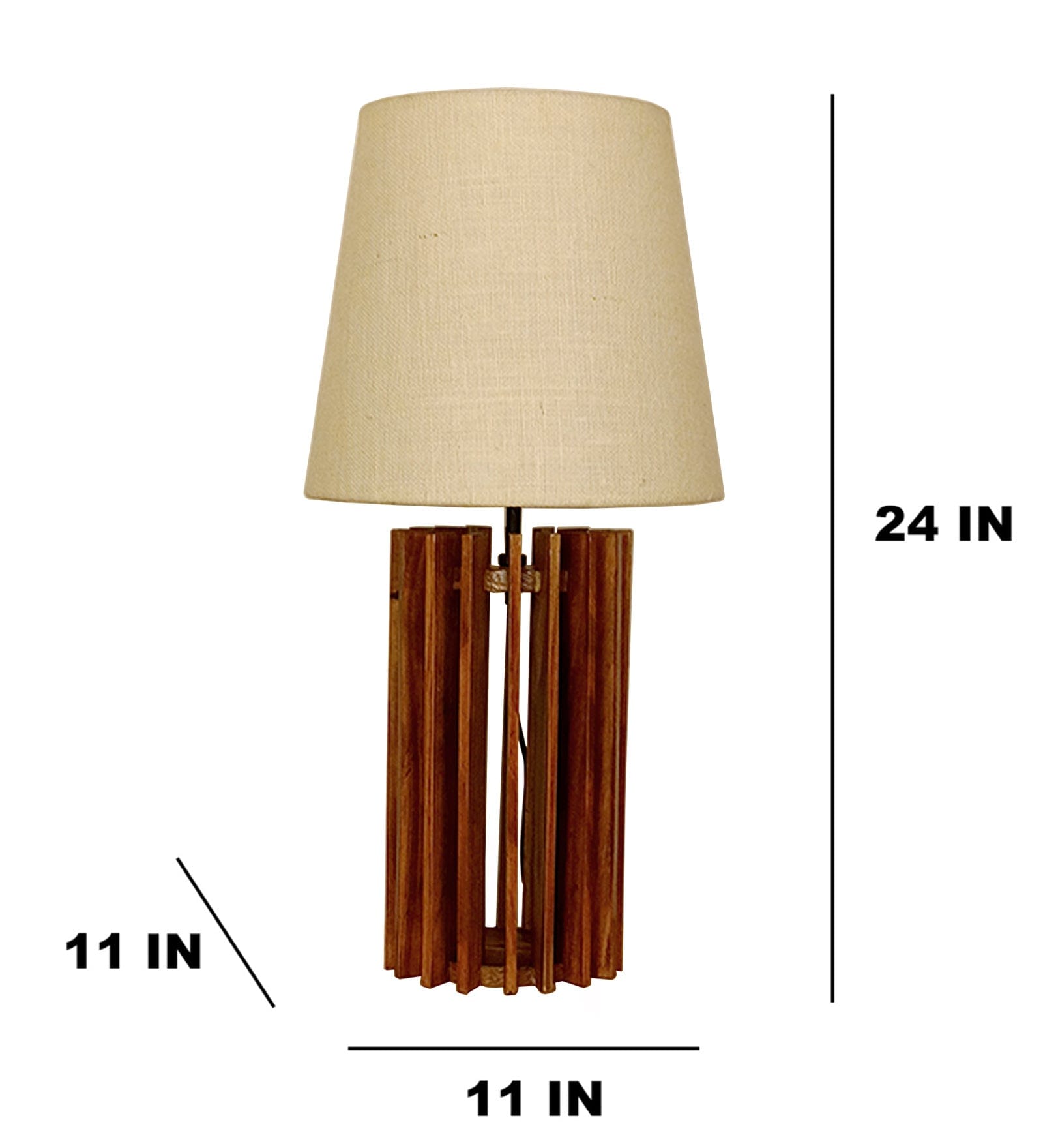 Ventus Brown Wooden Table Lamp with Yellow Printed Fabric Lampshade (BULB NOT INCLUDED)