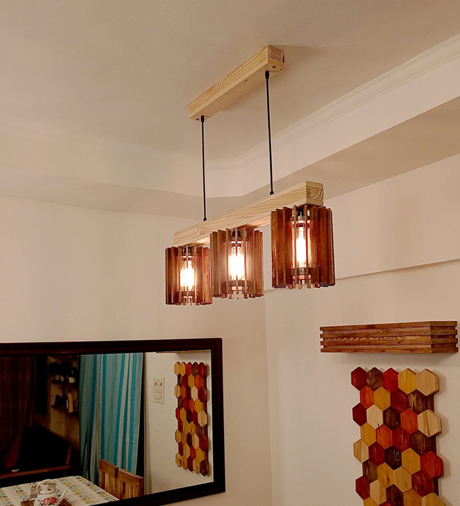 Ventus Brown & Beige Wooden Series Hanging Lamp (BULB NOT INCLUDED)