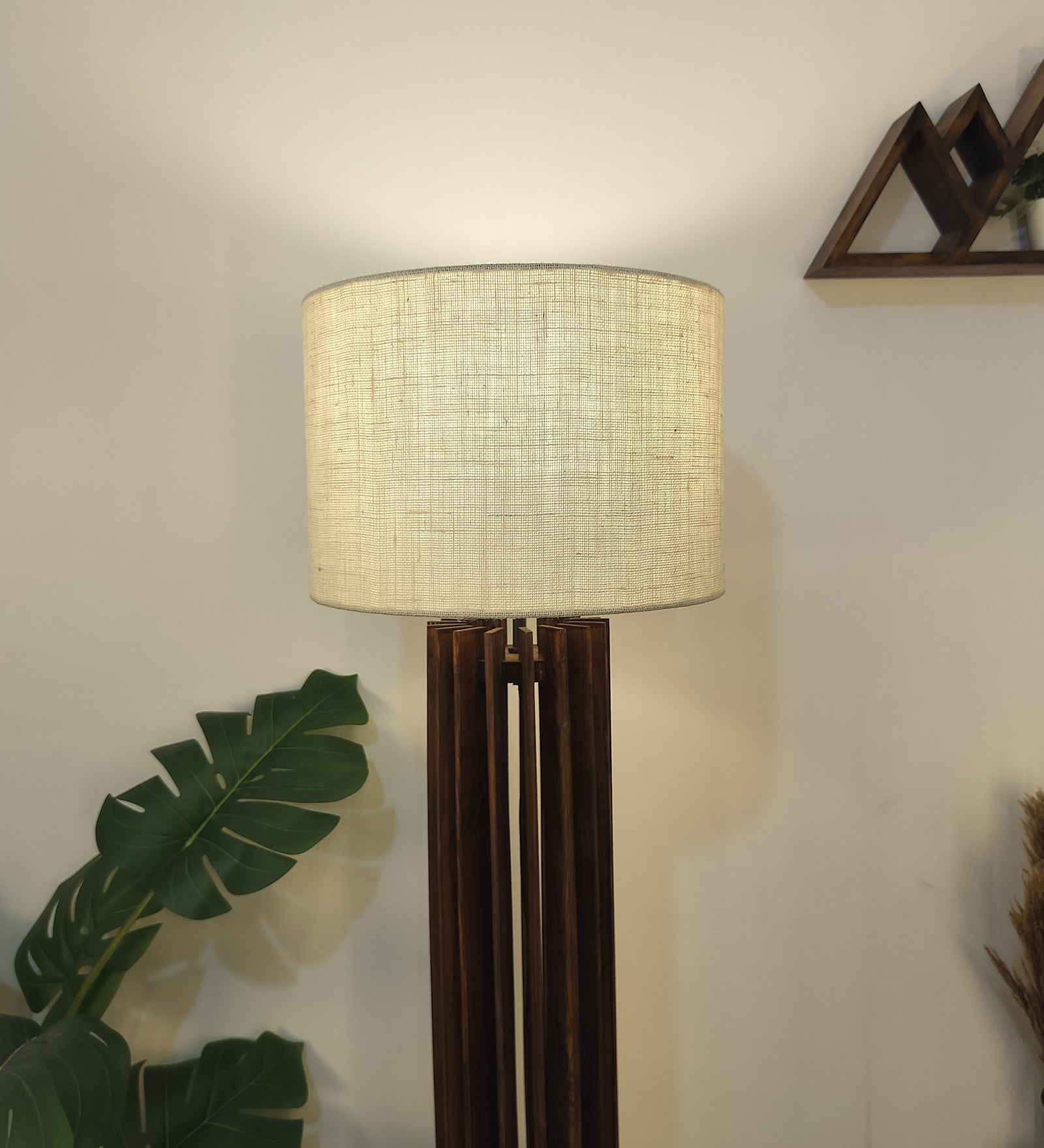 Ventus Wooden Floor Lamp with Premium Beige Fabric Lampshade (BULB NOT INCLUDED)