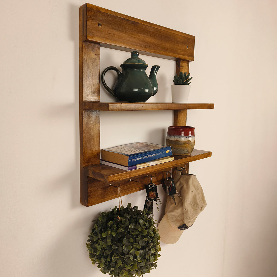 Verona Wooden Wall Shelf Organiser with Key Holders