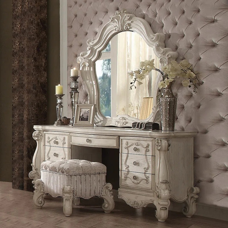 Ouch Cart Luxury Vanity Dressing Table Set with Mirror & Stool
