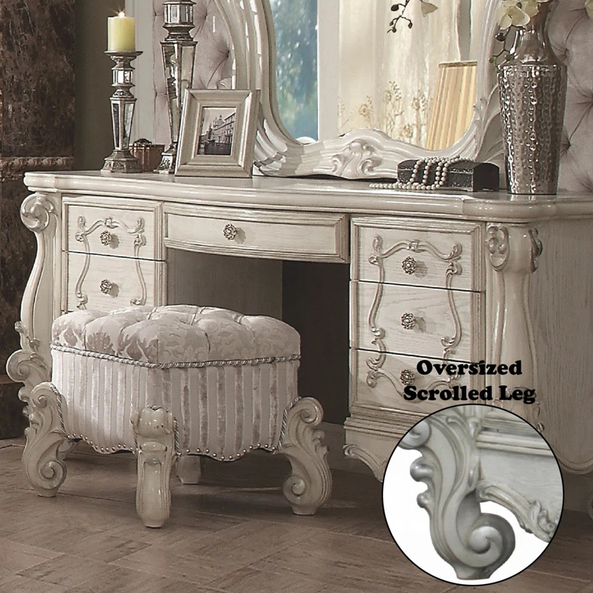 Ouch Cart Luxury Vanity Dressing Table Set with Mirror & Stool