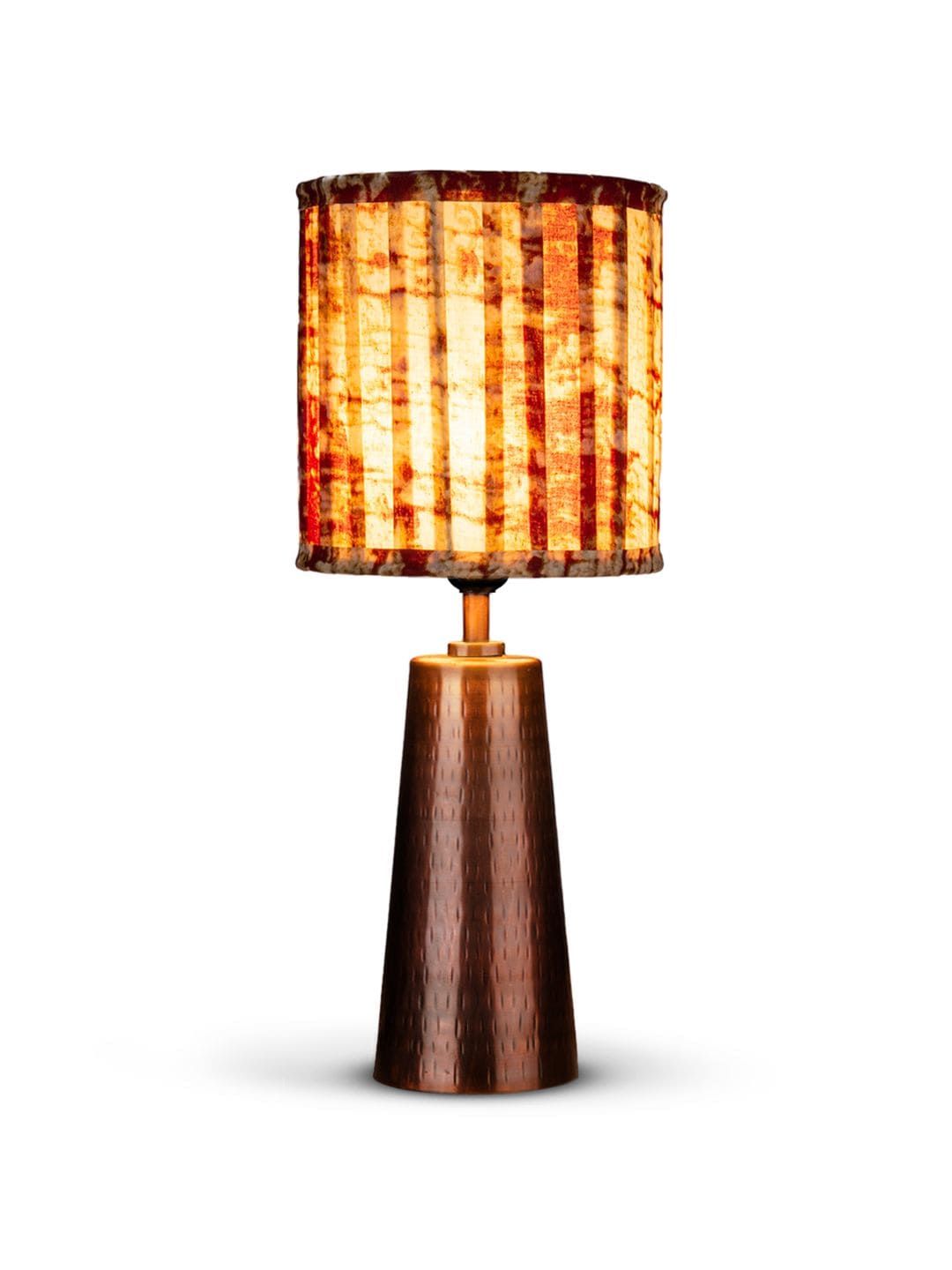 Copper Etched V-Shaped Lamp with Pleeted Muticolor Maroon Shade