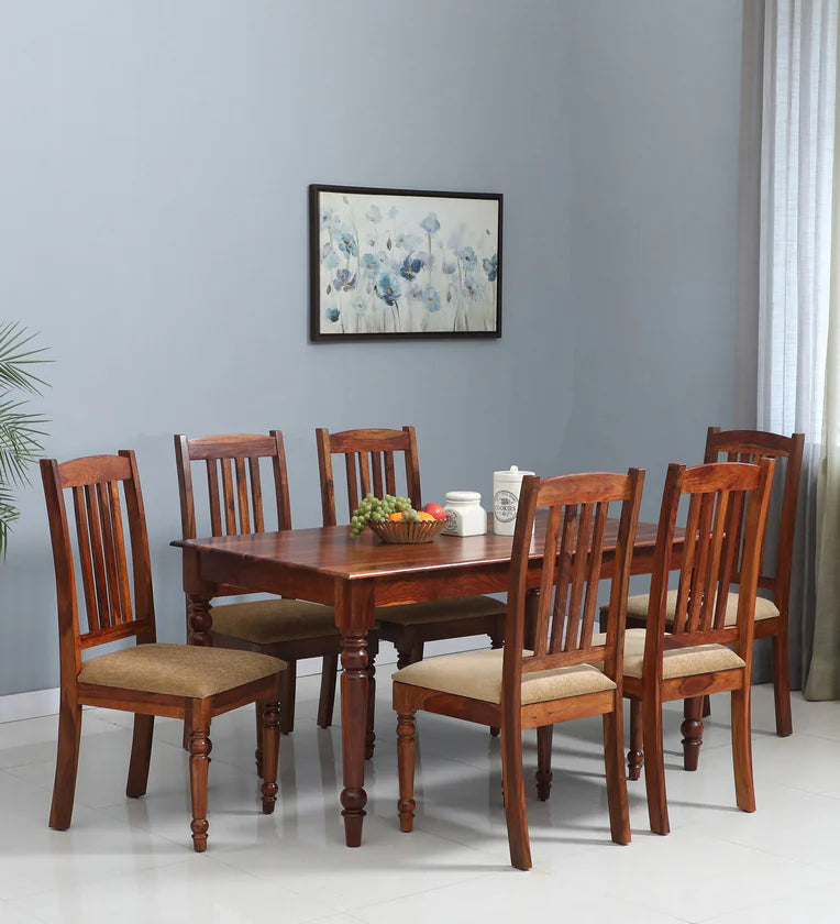 Solid Wood 6 Seater Dining Set in Scratch Resistant Honey Oak Finish