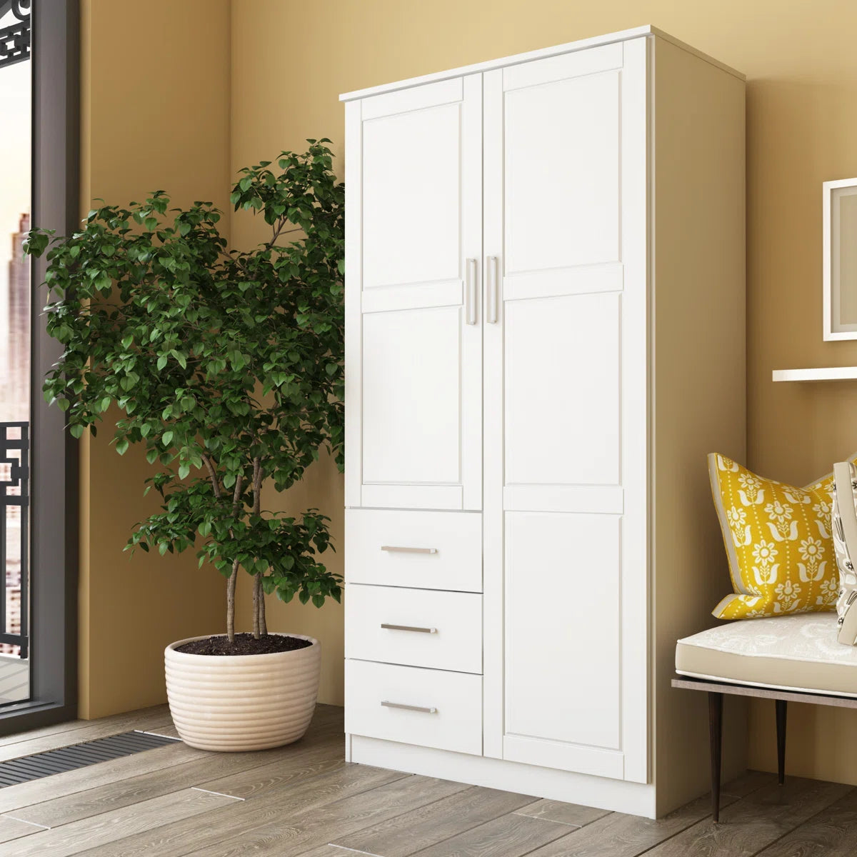 Modern Metro 100% Solid Wood 2-Door Wardrobe Armoire