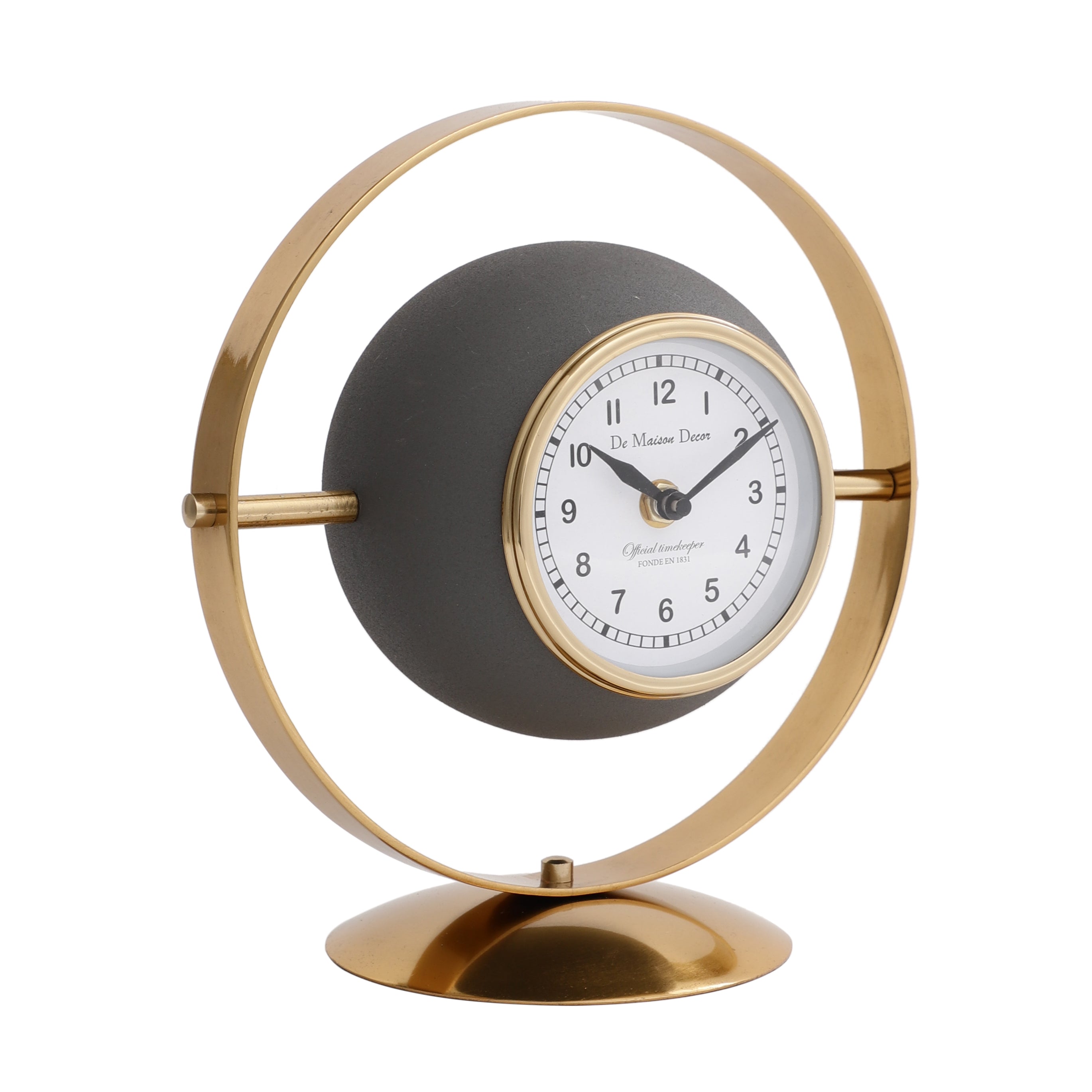 Halo Clock In Ivory Grey & Gold