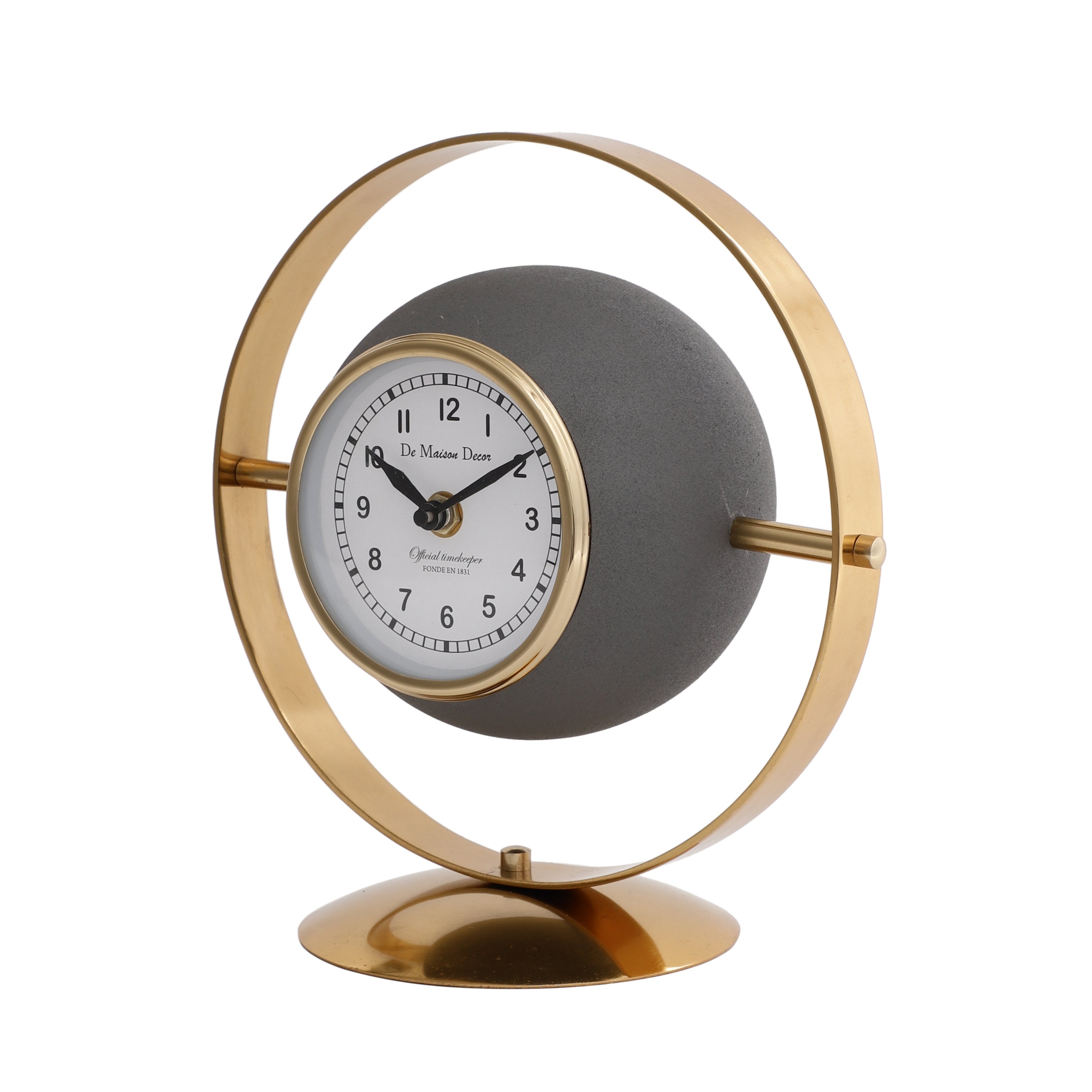 Halo Clock In Ivory Grey & Gold