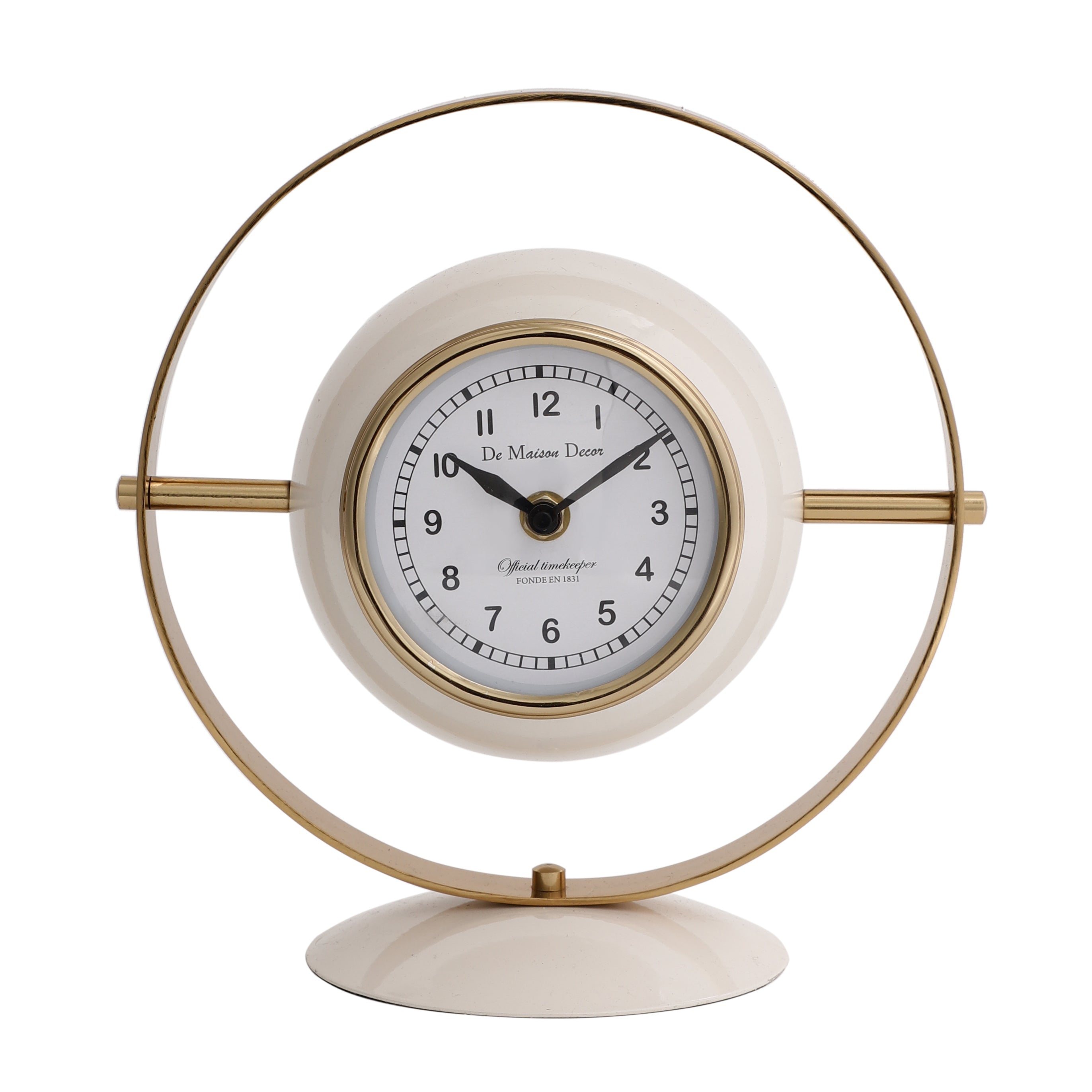 Halo Clock In Ivory White & Gold