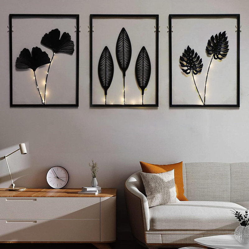 BLACK SET OF3 WALL ART WITHOUT LED