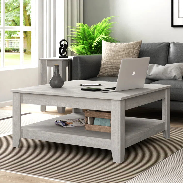 Square Wooden Coffee Table with Open Shelf