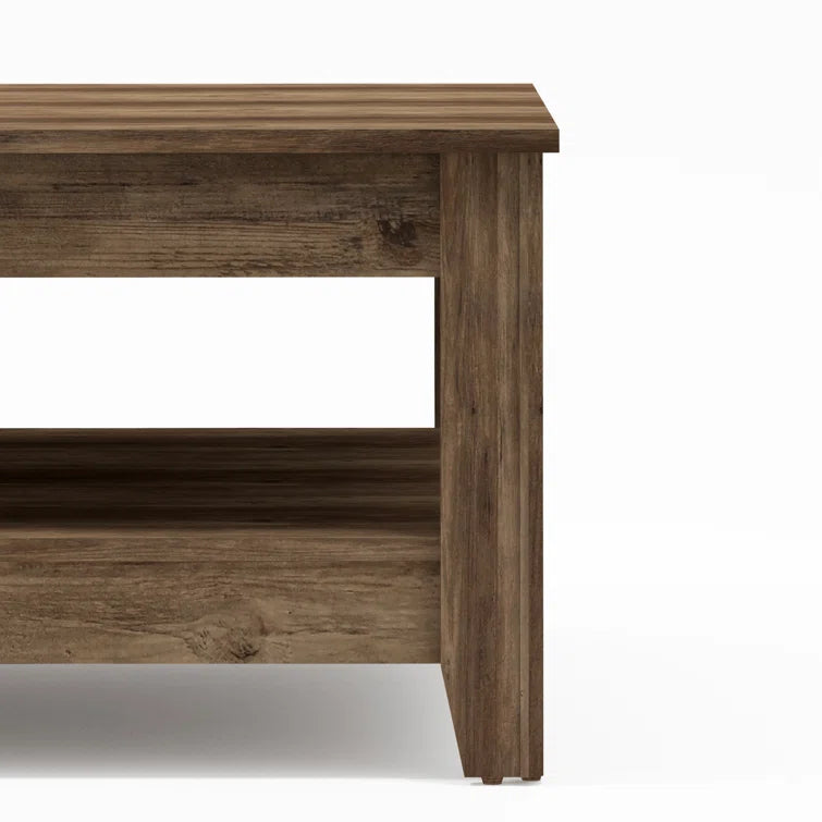 Square Wooden Coffee Table with Open Shelf