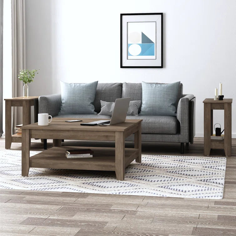 Square Wooden Coffee Table with Open Shelf