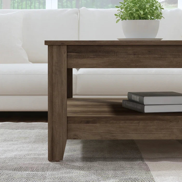 Square Wooden Coffee Table with Open Shelf