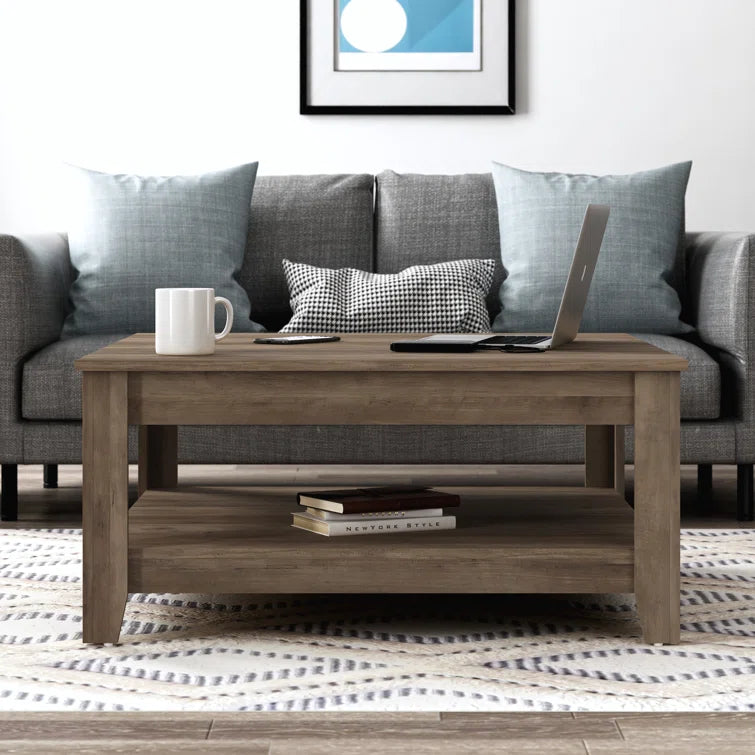 Square Wooden Coffee Table with Open Shelf