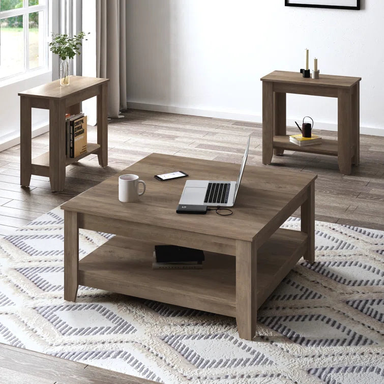 Square Wooden Coffee Table with Open Shelf