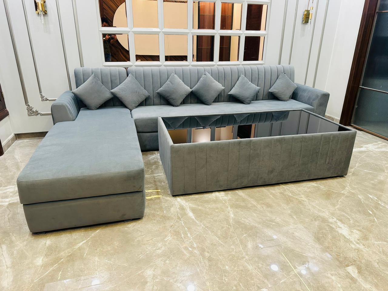 Upholstered 8 Seater Sofa With Centre Table