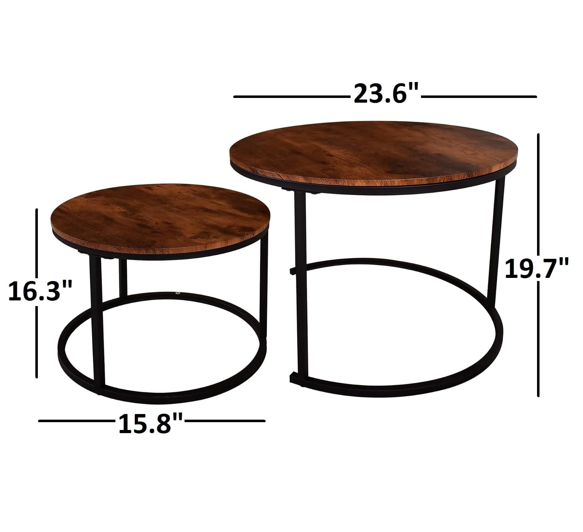 Round Nesting Coffee Table Modern Nesting Side Set of 2 End Table for Living Room Balcony Garden