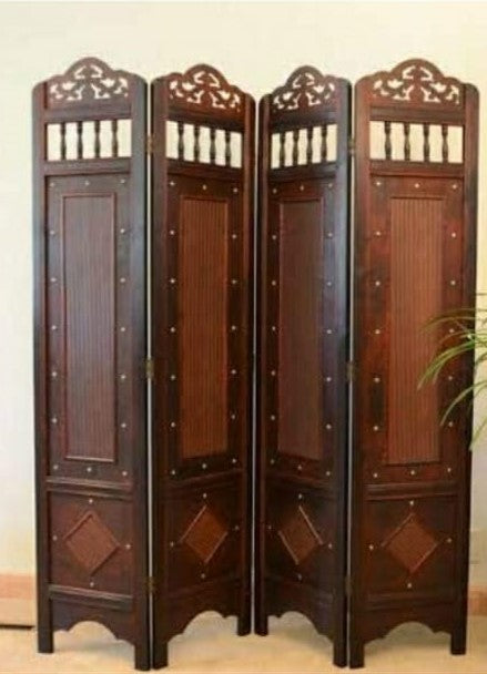 4 Panel Sheesham Wooden Partitions Room Dividers Screen Separators for Living Room Wooden Room Divider Partition Wooden Screen Wooden Separator Home & Kitchen
