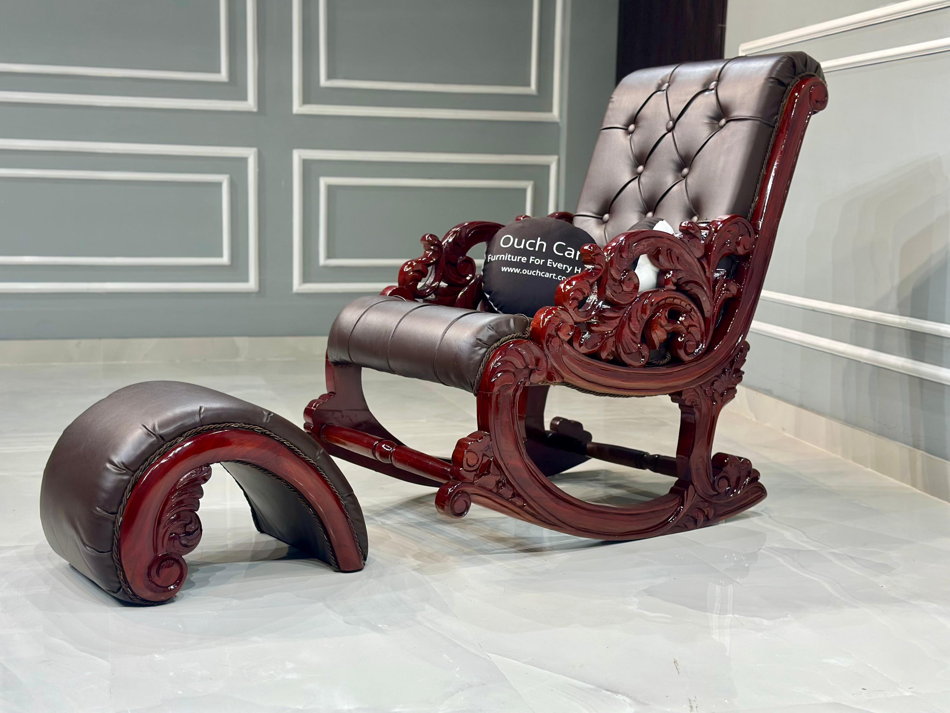 Hand-Carved Teak Wood Rocking Chair – Timeless Craftsmanship