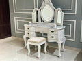 Ktaxon Vanity Make Up Table White Dressing Table Set with Stool 5 Drawer and  Foldable Mirror