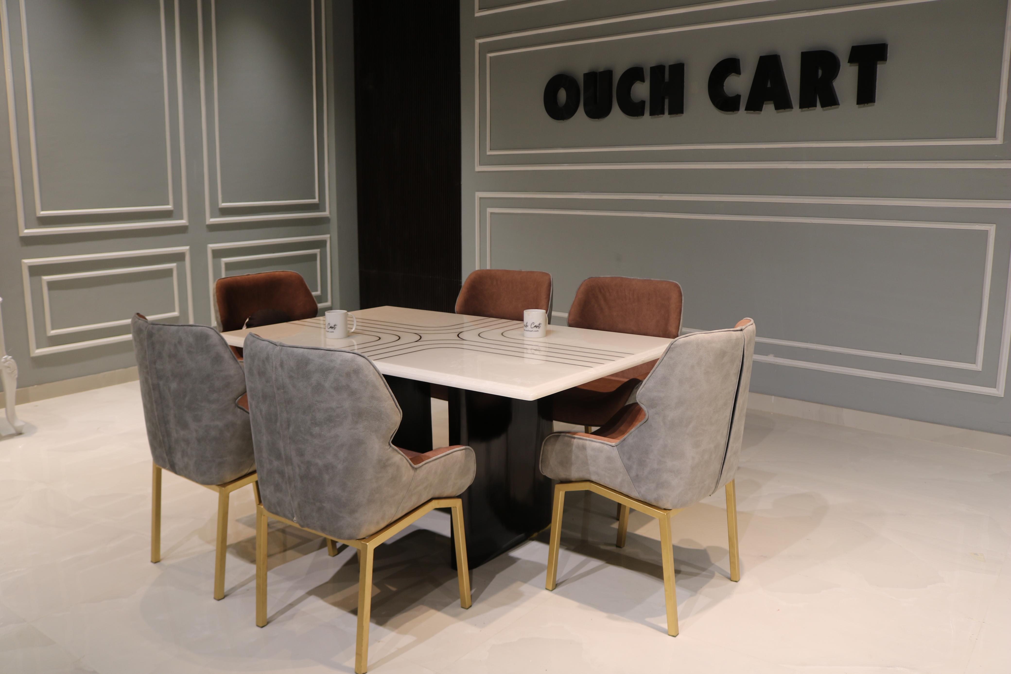 6-Seater Dining Table Set with Stunning Onex Marble Top at OUCH CART