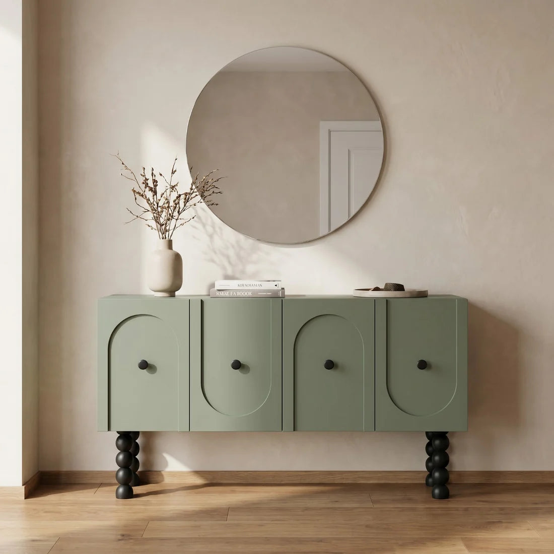 Modern Sage Green Sideboard Cabinet with 4 Doors