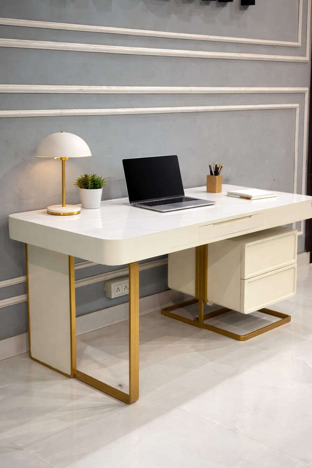 Stone Office Executive Desk with Storage for Computer