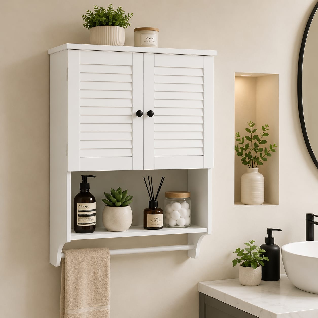 Wall Mounted Bathroom Storage Cabinet with Towel Bar