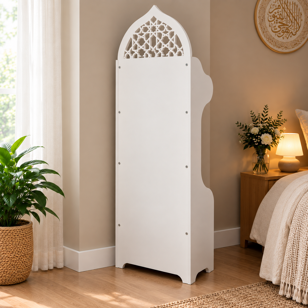 White Wooden Quran Stand & Prayer Storage Cabinet