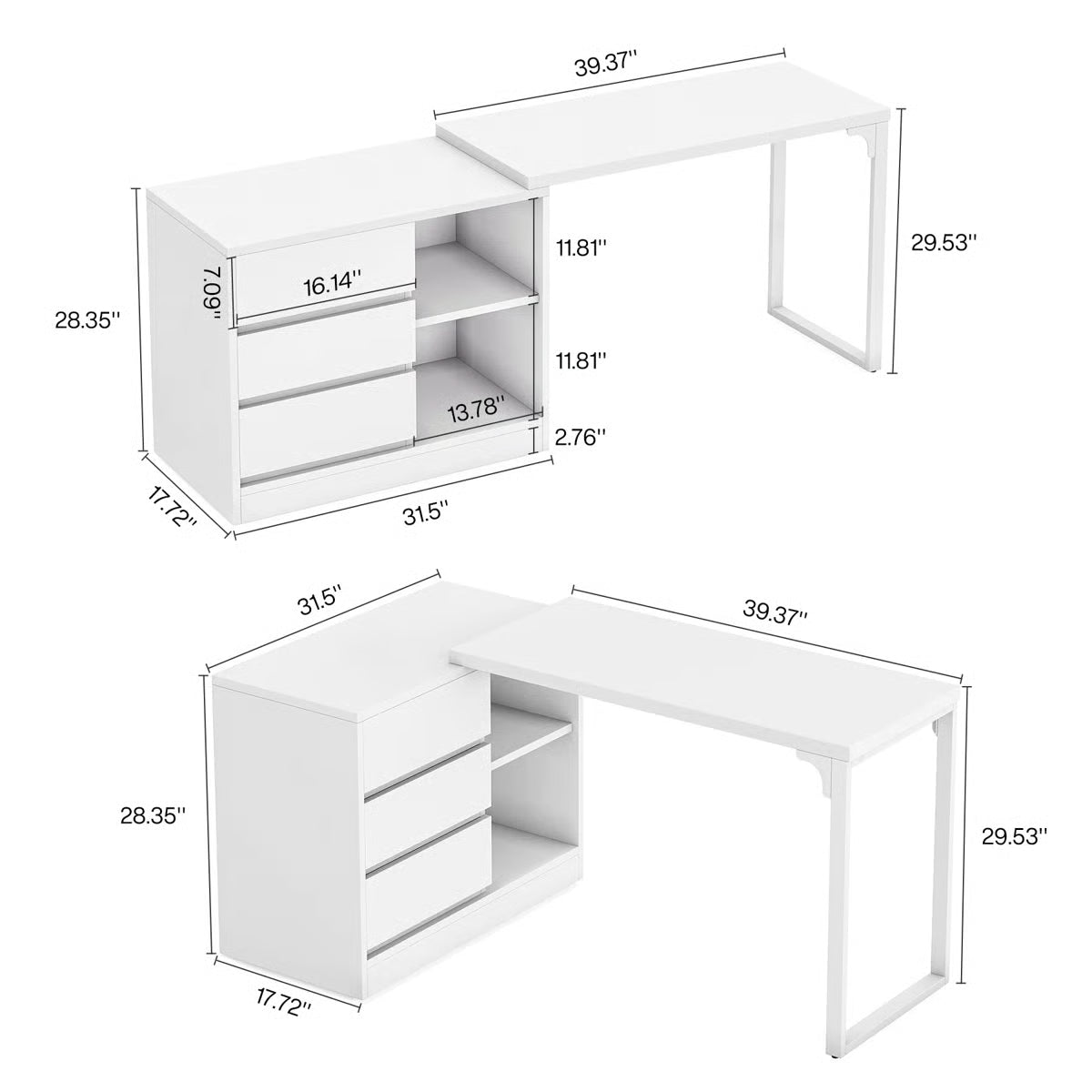 White Bedroom Vanity Table – Makeup Desk with 3 Drawers & Open Shelves-OUCH CART |Dressing table