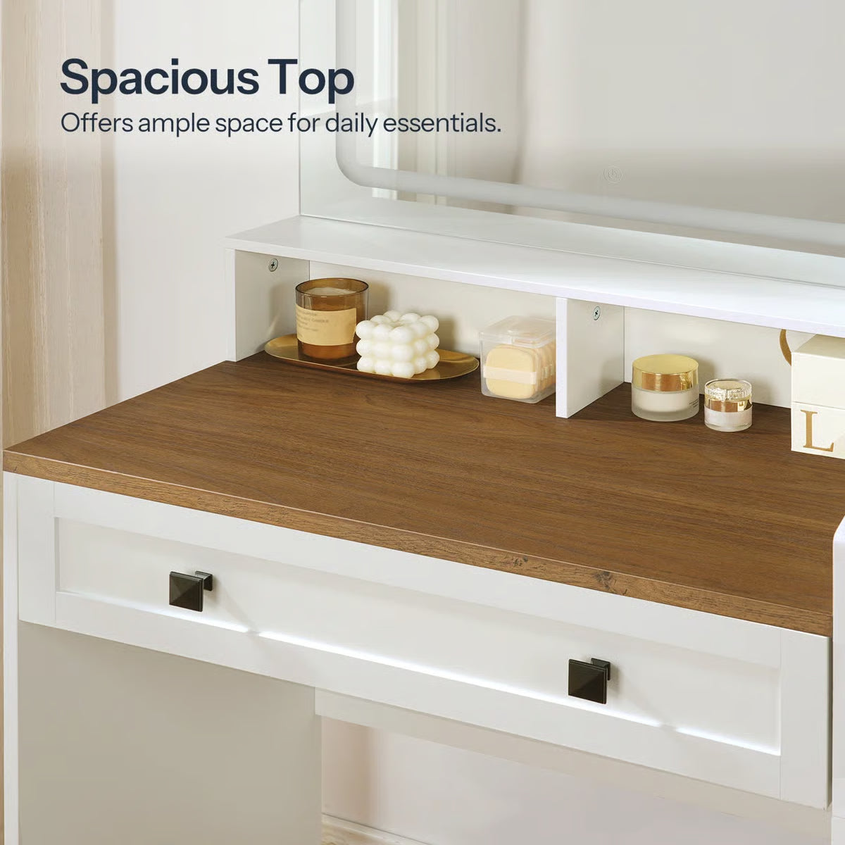 White Makeup Vanity Desk 41.5" with LED Mirror, Power Outlet, and Modern Farmhouse Design