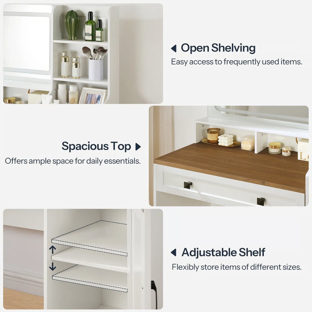 White Makeup Vanity Desk 41.5" with LED Mirror, Power Outlet, and Modern Farmhouse Design-OUCH CART |Dressing table