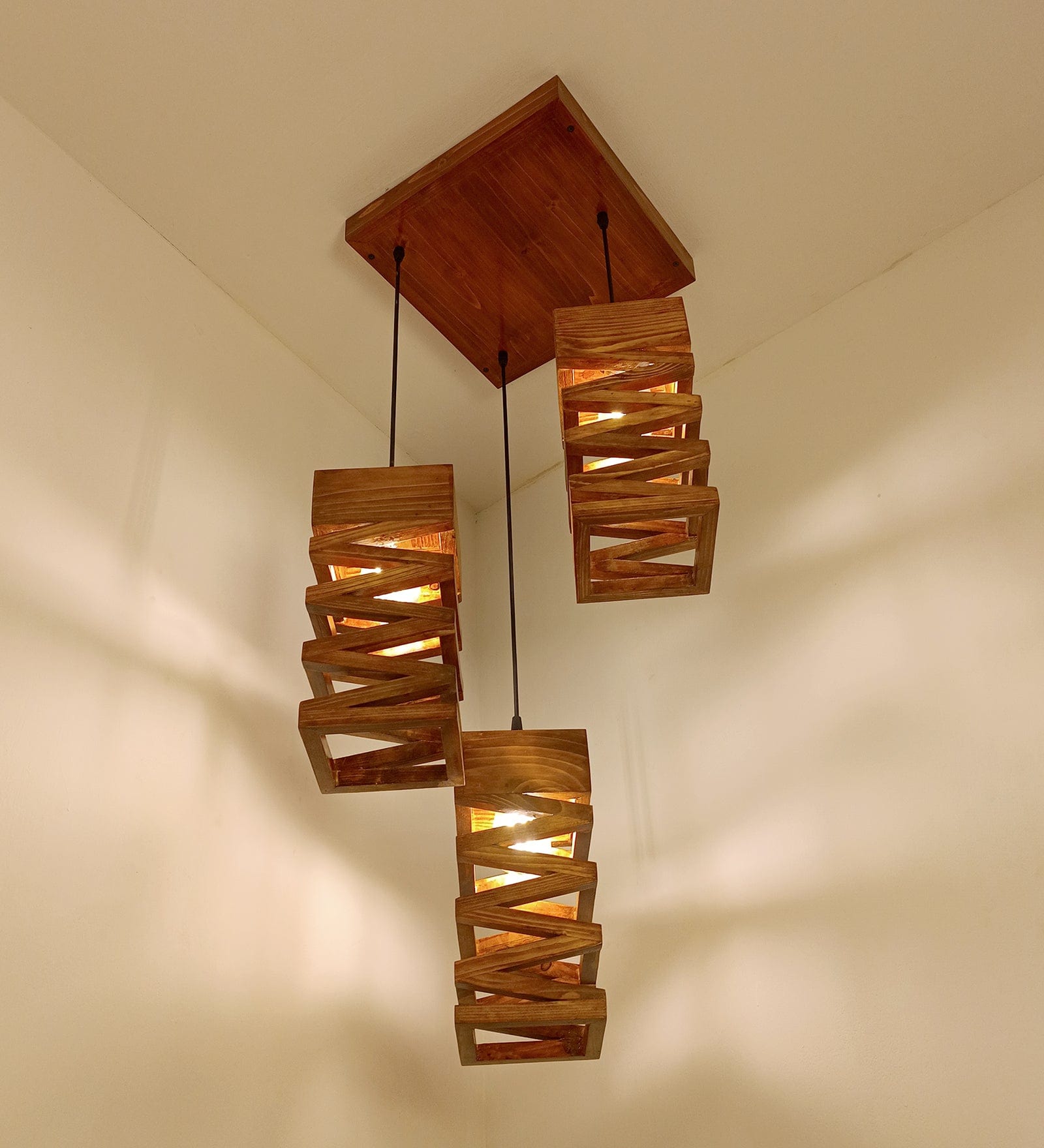Wiggle Brown Wooden Cluster Hanging Lamp (BULB NOT INCLUDED)