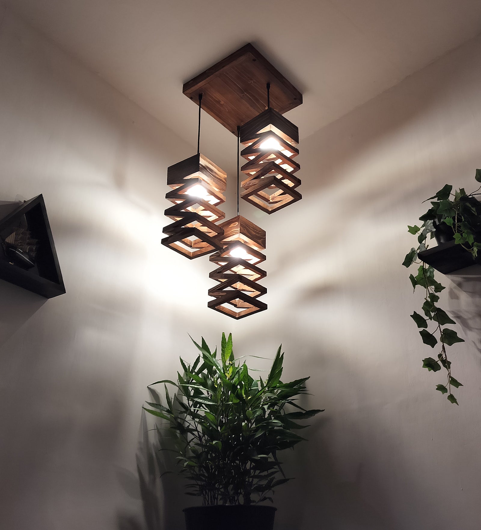 Wiggle Brown Wooden Cluster Hanging Lamp (BULB NOT INCLUDED)