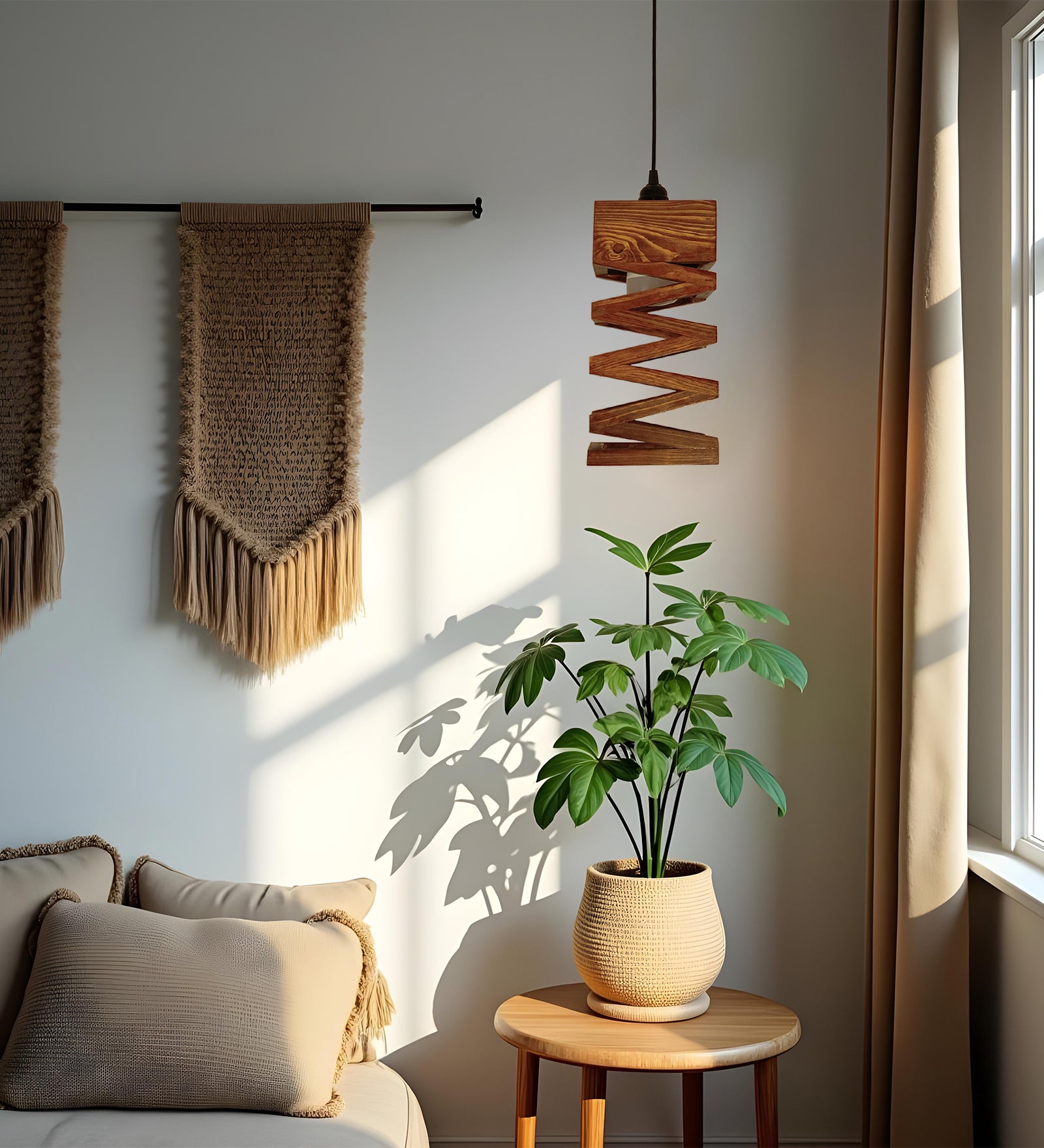 Wiggle Brown Wooden Single Hanging Lamp (BULB NOT INCLUDED)