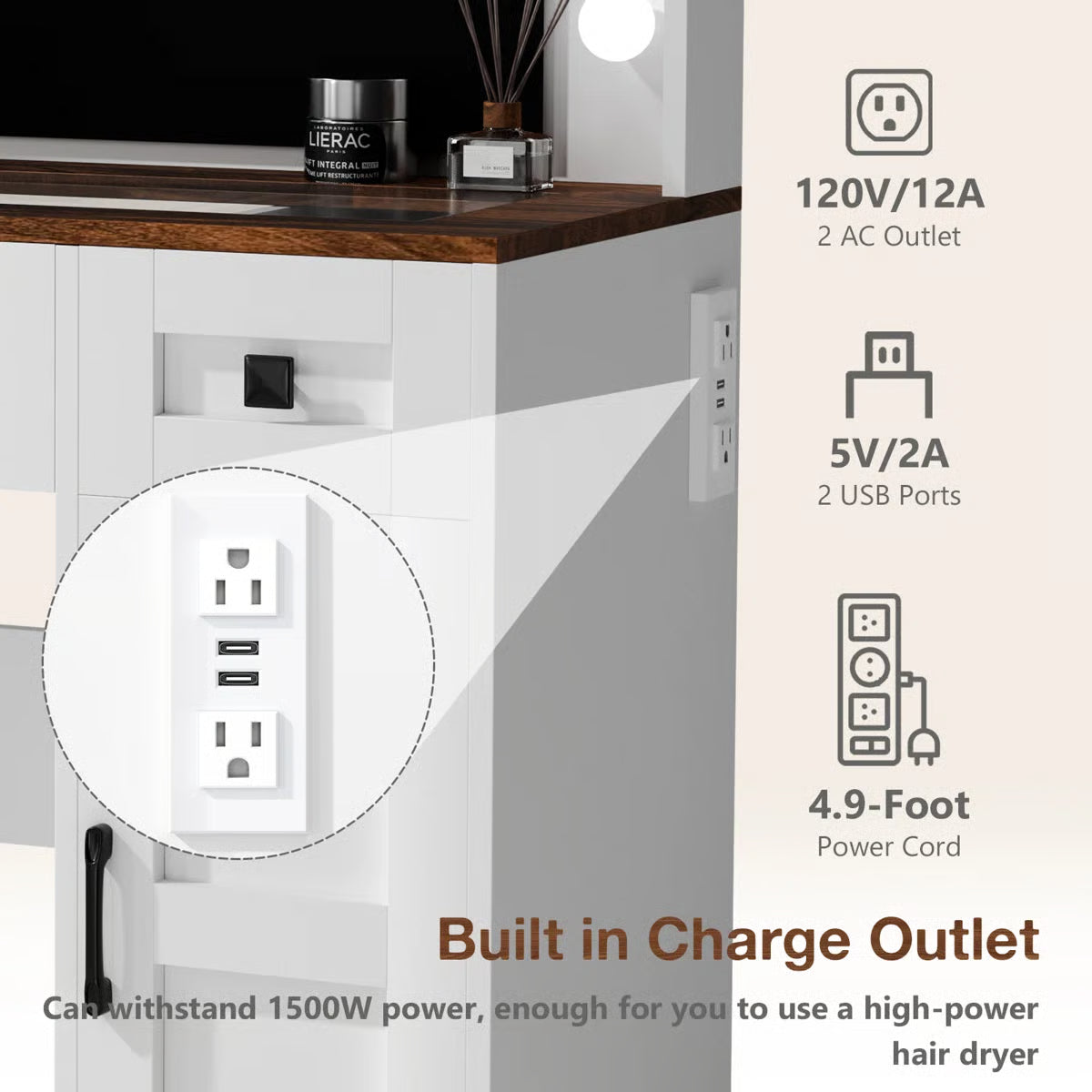 Winston Porter White Rustic Vanity Table – Farmhouse Makeup Desk with LED Mirror, 3 Drawers & 3 Cabinets