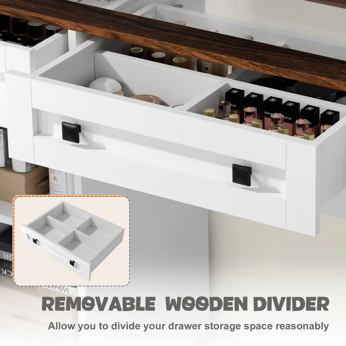 Winston Porter White Rustic Vanity Table – Farmhouse Makeup Desk with LED Mirror, 3 Drawers & 3 Cabinets