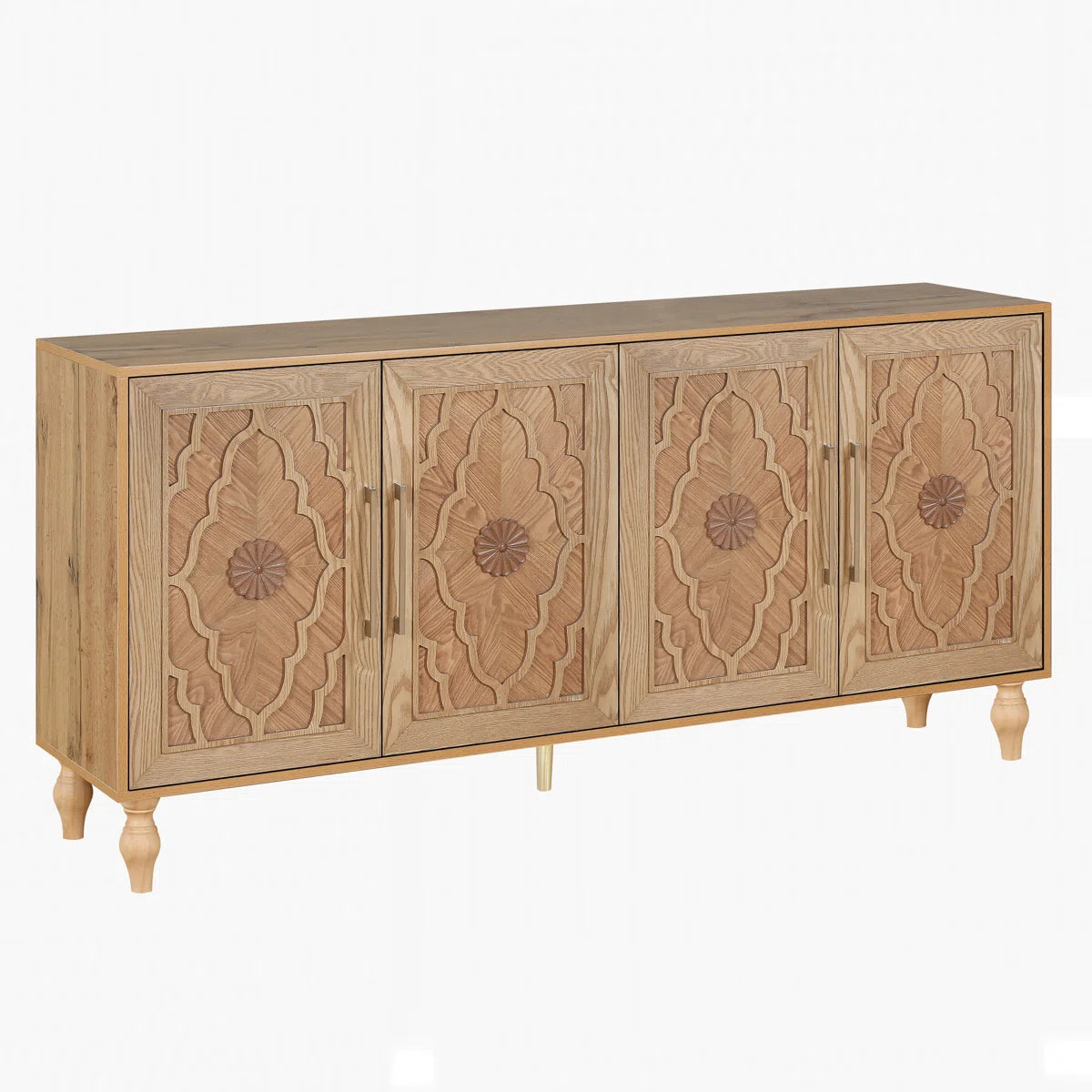 Wood Storage Cabinet with Carved Door and Metal Handle, Versatile and Stylish for Home Decor